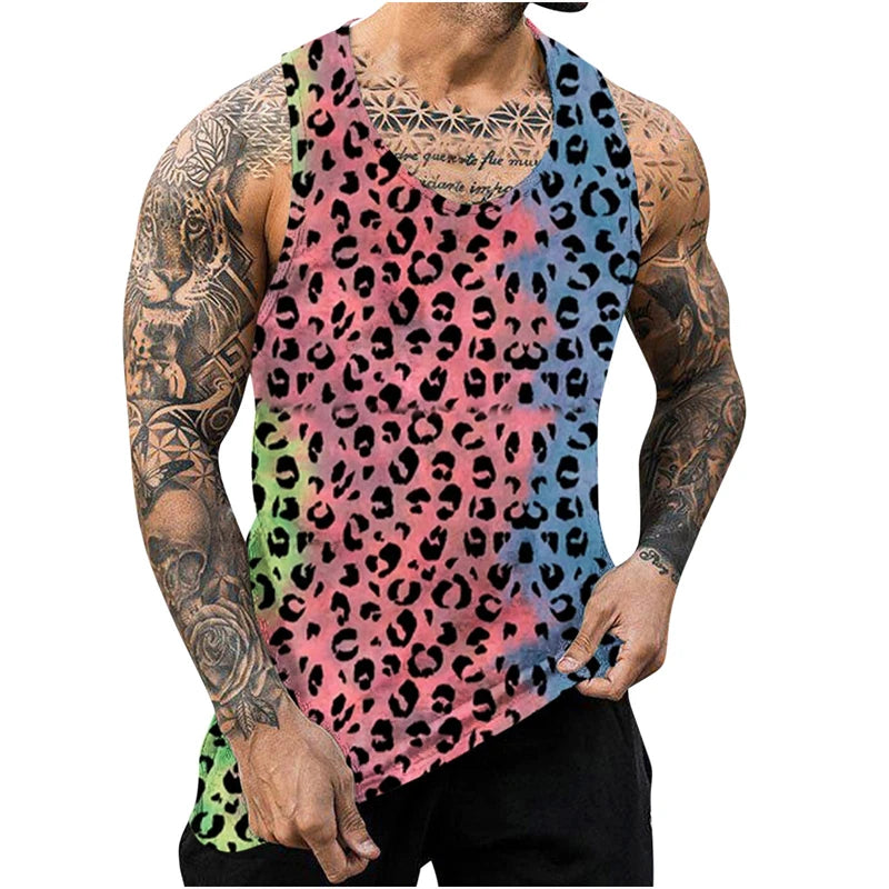 Summer Leopard 3D Print Tank Tops Men's Casual