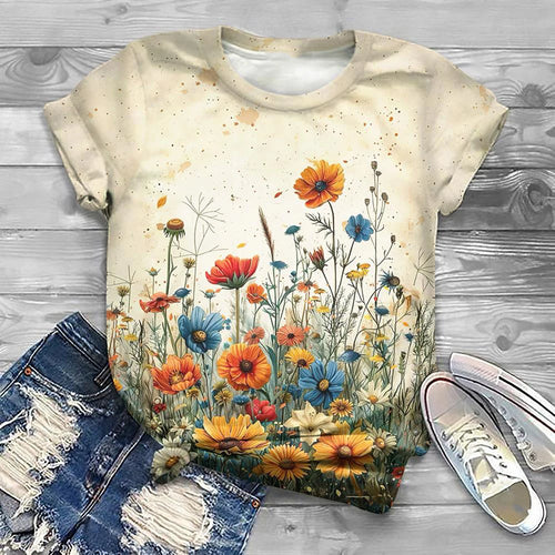 Flower Floral Pattern 3D Print T-Shirts Women Casual O-Neck Short Sleeve T Shirt Y2k Harajuku Tee Streetwear Top Female Clothing