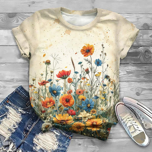 Flower Floral Pattern 3D Print T-Shirts Women Casual O-Neck Short Sleeve T Shirt Y2k Harajuku Tee Streetwear Top Female Clothing