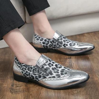 Designer  Leopard Print Patchwork Leather Shoes