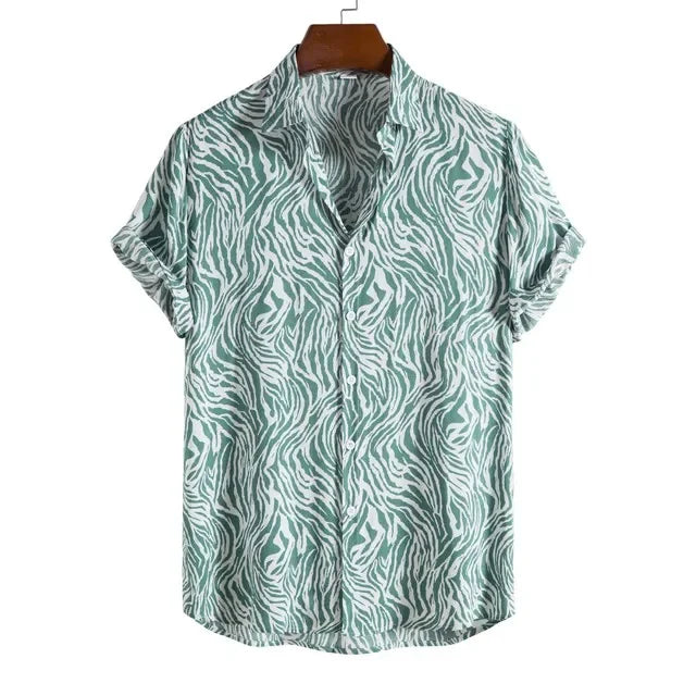 Leopard Hawaiian Sexy Floral Male Camisa Slim Fit