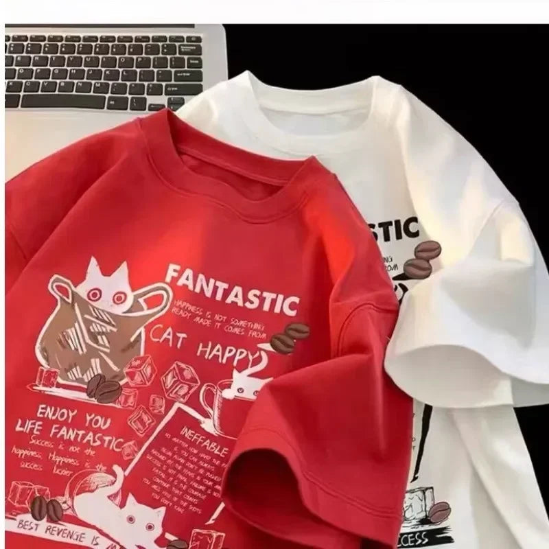 M-8XL 2025 New Summer Korean Style Fun Cartoon Print T-shirt Man Women Unisex Oversized Plus Size Tshirt Trendy Tees