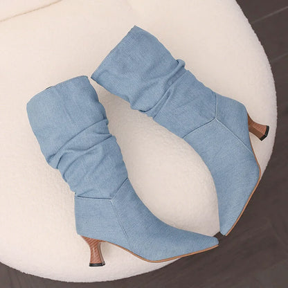 Winter Mid-calf Boots Woman Slip On Pointed