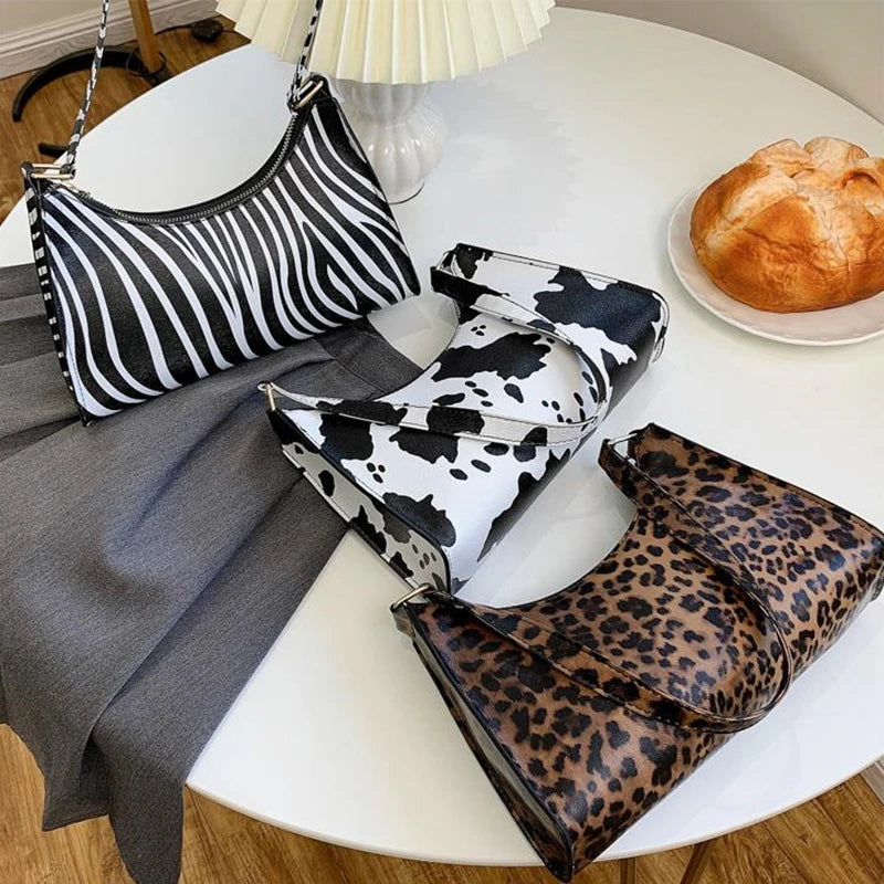 Fashion Zebra Leopard Print Women Handbag PU Leather