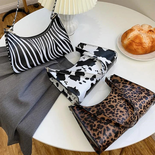 Fashion Zebra Leopard Print Women Handbag PU Leather