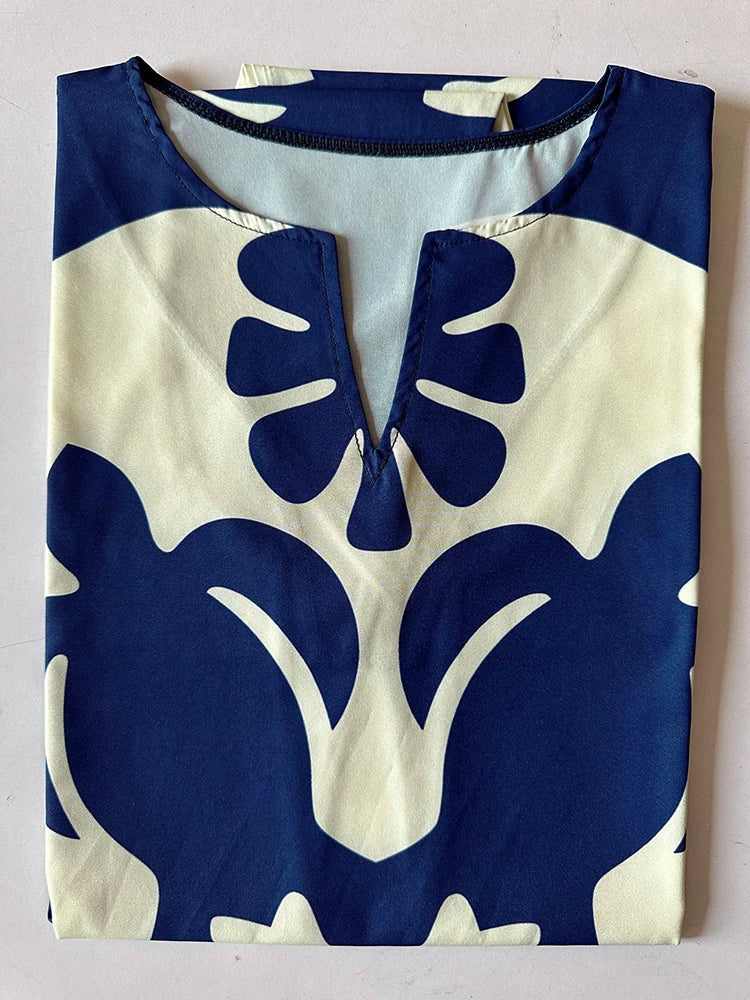 2024 European and American Cross-border WOMEN'S Clothing New Dress V-neck Sleeveless Sexy Printed Large Hem Medium Length Dress