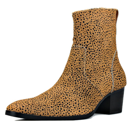 Men Chelsea Ankle Boots Genuine Goat Leather  Leopard Boot