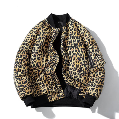 Fashion Bomber Jacket Men Leopard Hip Hop Pilot