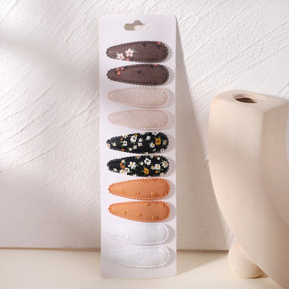 10Pcs/Lot Fresh Print Cotton Alloy Hair Clips for Kids Fabric
