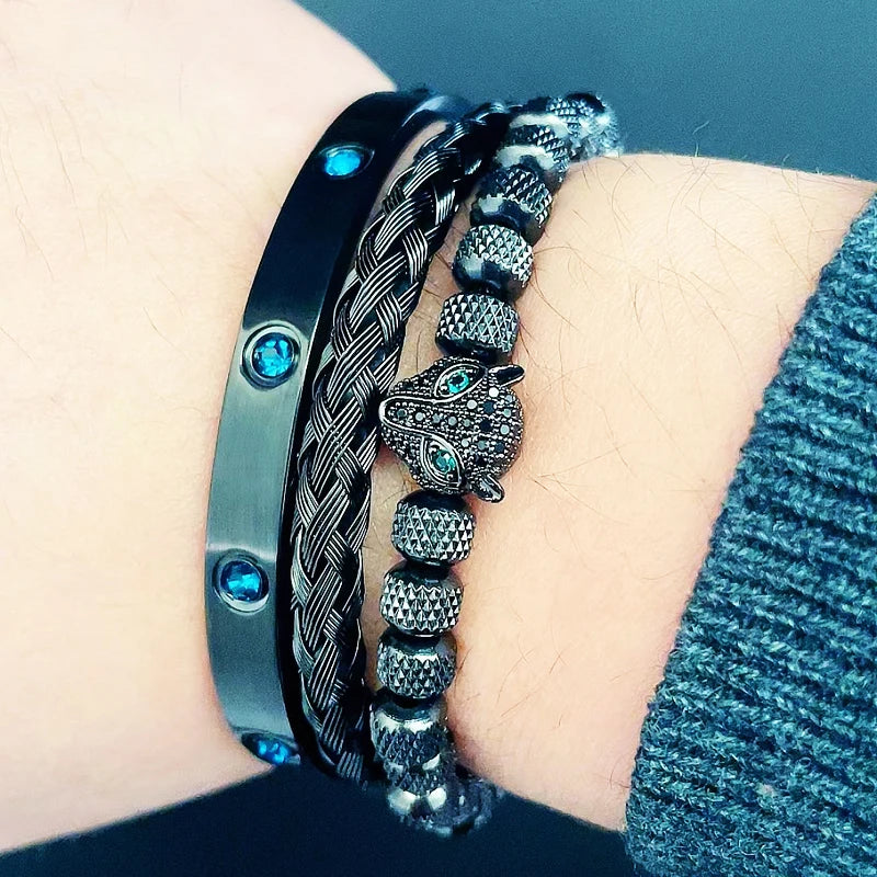 Luxury Set Green Eye Leopard Head Charm Handmade