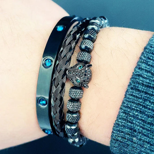 Luxury Set Green Eye Leopard Head Charm Handmade