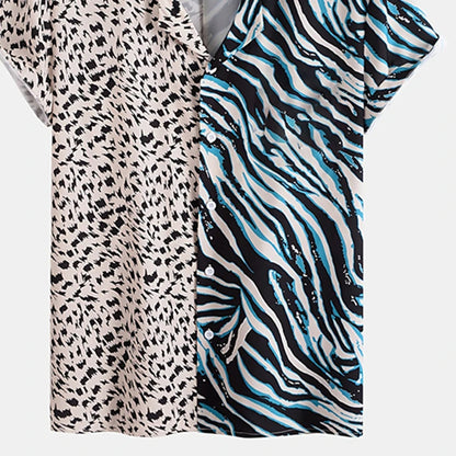 Striped Leopard 3d Printed Shirt For Men's Unique Splicing