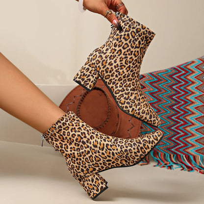 Plus Size Fashion Leopard Ankle Boots for Women