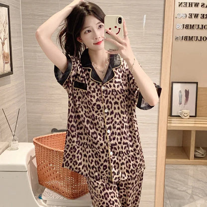 Ice silk advanced sense of leopard print women's pajamas