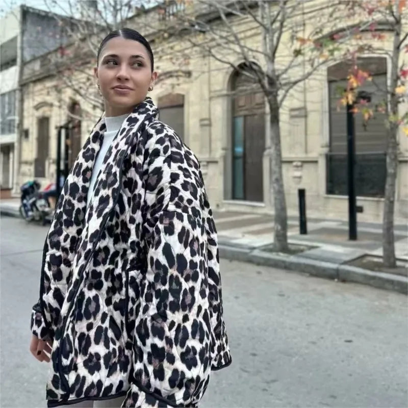Fashion All Match Cardigan Leopard Print Jacket Women Lapel Pocket Loose Casual Coat New In Clothes Retro Open Stitch Outerwear