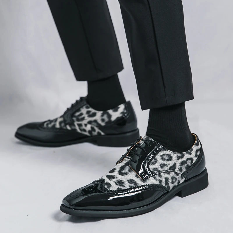 2025 Fashion Leopard Dress Shoes Man Pointed