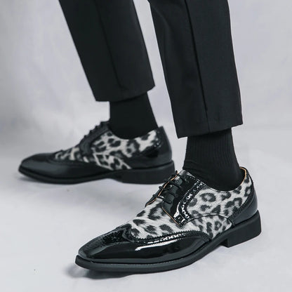 2025 Fashion Leopard Dress Shoes Man Pointed