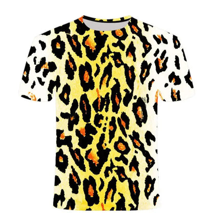 Leopard Print 3D Printing T-shirt Contrasting Stripes Fleck