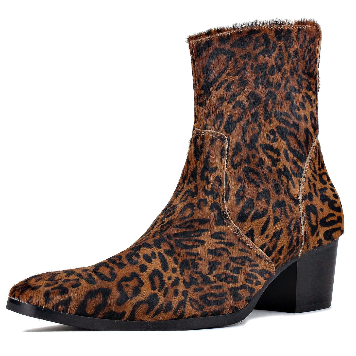 Men Chelsea Ankle Boots Genuine Goat Leather  Leopard Boot