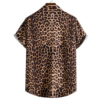 Leopard Hawaiian Sexy Floral Male Camisa Slim Fit