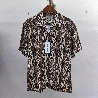 2024ss Summer New Leopard Print Full Print Casual Hawaii Shirts Men Woman 1:1 Good Quality Loose Short Sleeve T Shirt