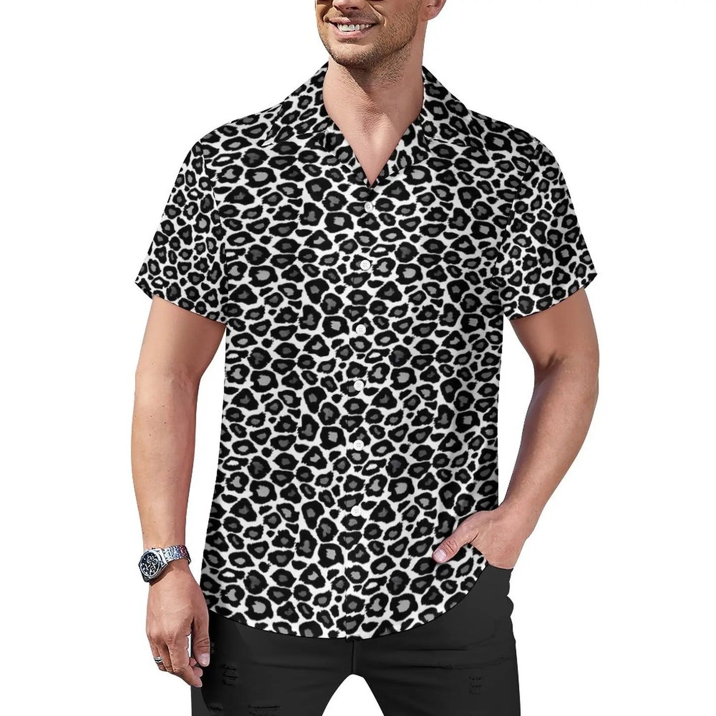 Hawaiian Sexy Red Leopard Spots Men's Shirts For Man