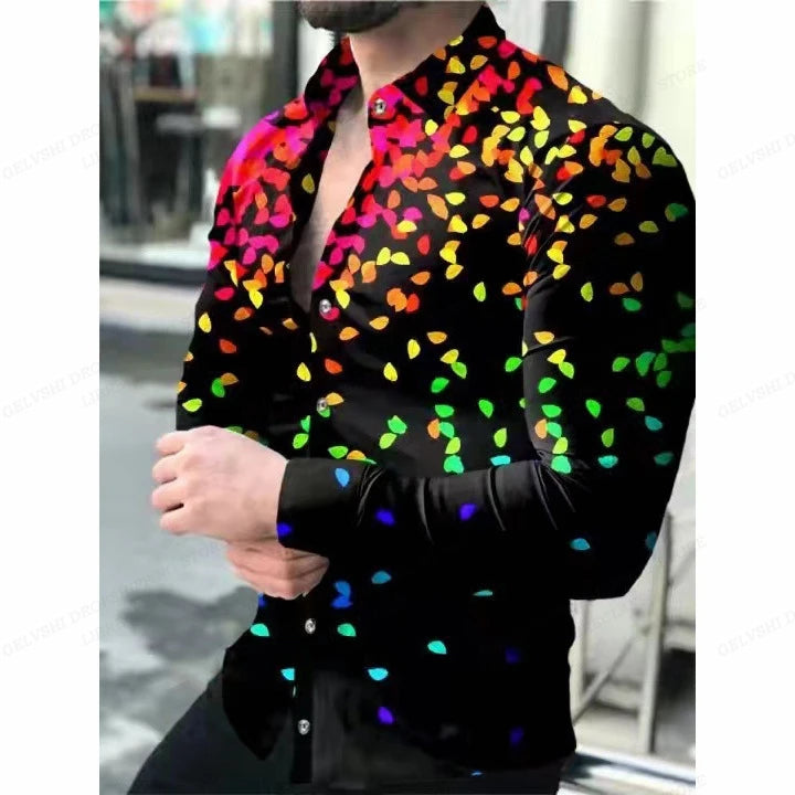 Leopard Hawaii Shirts Men Fashion Shirt Long Sleeve