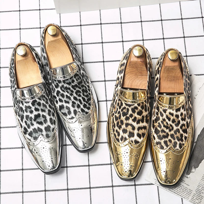 Designer  Leopard Print Patchwork Leather Shoes