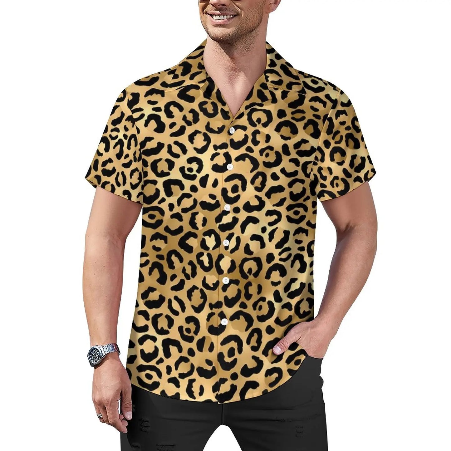 Hawaiian Sexy Red Leopard Spots Men's Shirts For Man