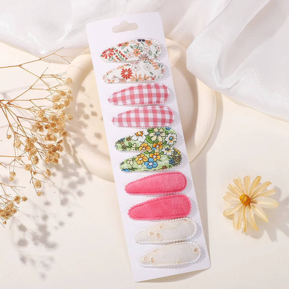 10Pcs/Lot Fresh Print Cotton Alloy Hair Clips for Kids Fabric