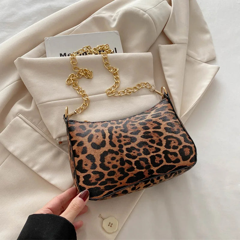 Leopard Pattern Shoulder Bags For Women, Fashion Chain
