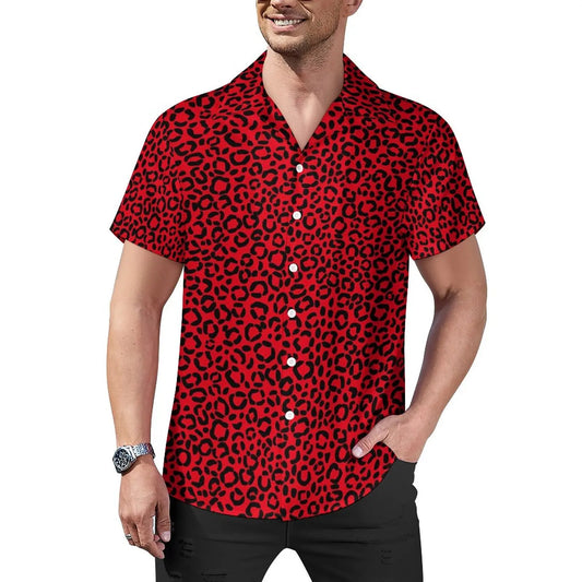 Hawaiian Sexy Red Leopard Spots Men's Shirts For Man