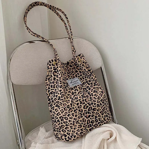 Leopard Print Casual Handbag Canvas Shoulder Bag