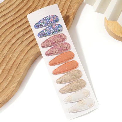 10Pcs/Lot Fresh Print Cotton Alloy Hair Clips for Kids Fabric