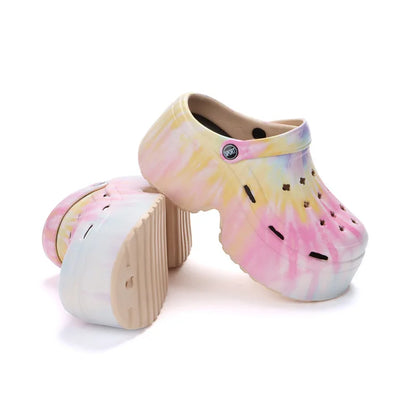 Leopard Platform Clogs for Women Closed Toe Chunky