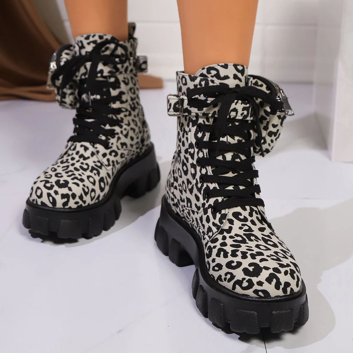 Women's Ankle Boots  New Outdoor leopard print