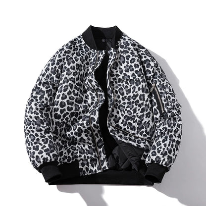 Fashion Bomber Jacket Men Leopard Hip Hop Pilot