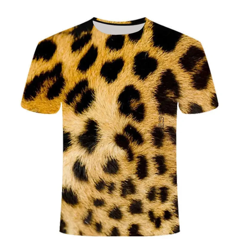 Leopard Print 3D Printing T-shirt Contrasting Stripes Fleck