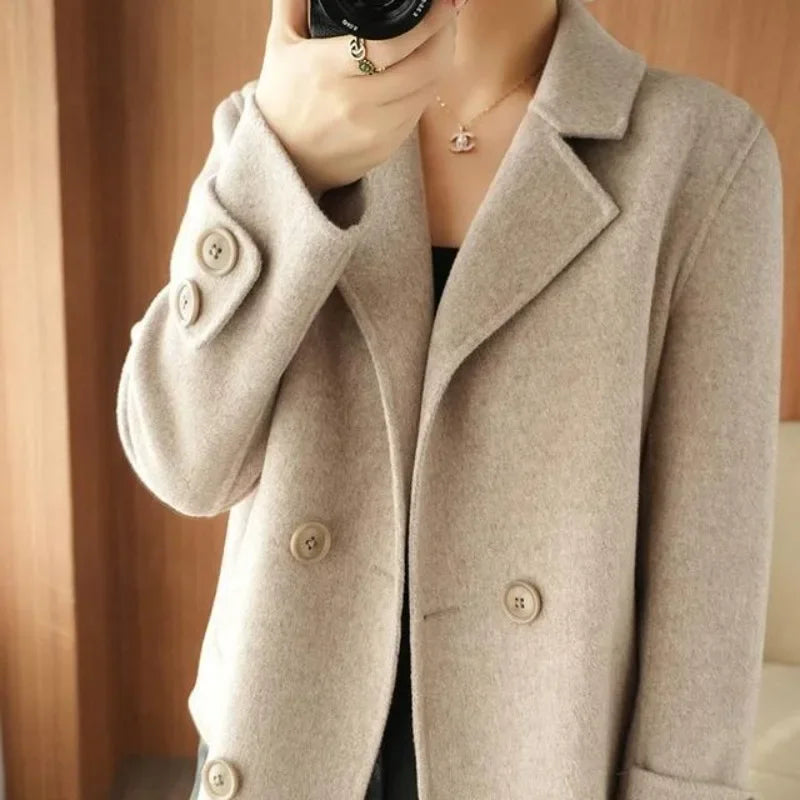 Ladies Jackets Double Breasted Loose Novelty Cheap Women's Blazer Wool & Blends Coat Winter Clothes 2024 Outerwears Elegant Hot