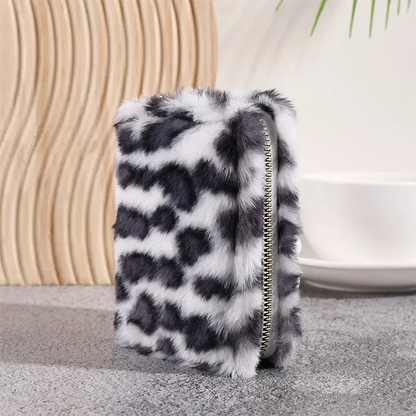 Fashion Leopard Print Plush Short Wallet with Keychain