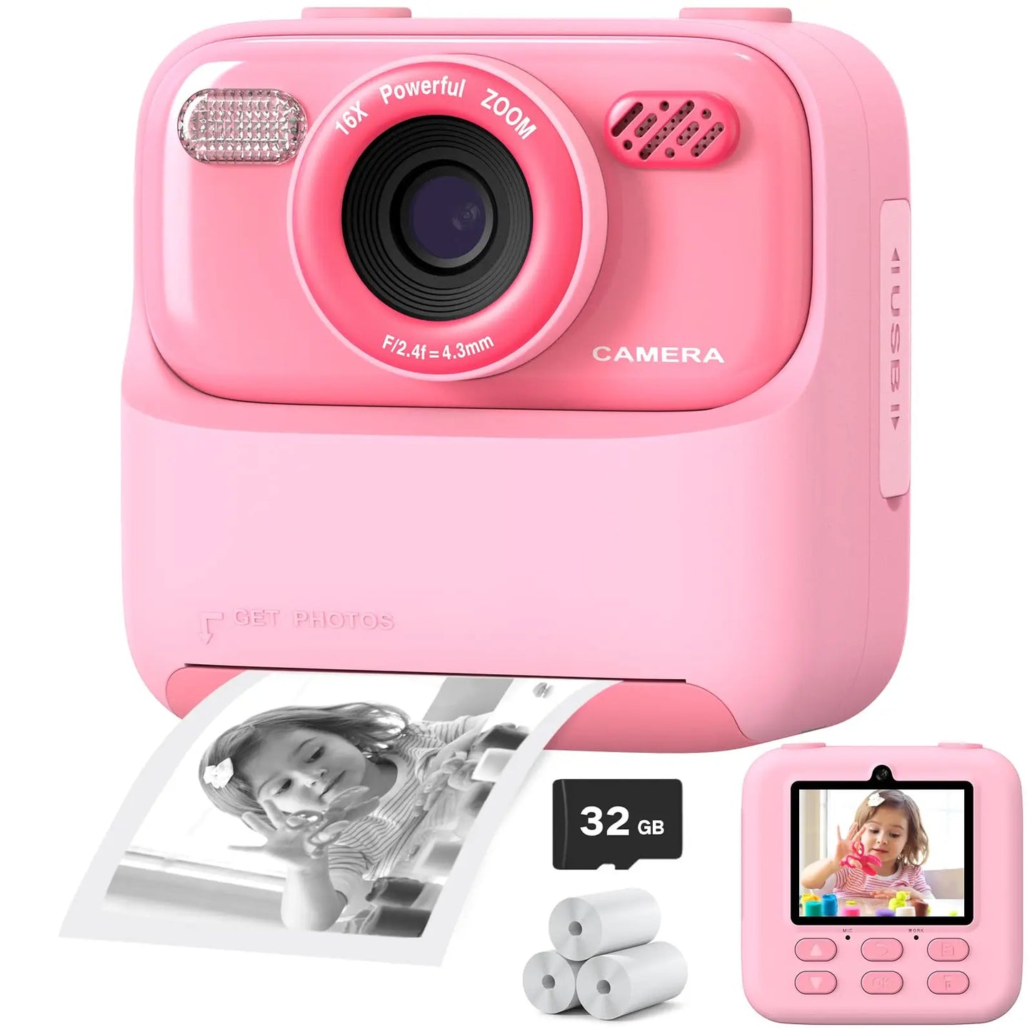 Upgrade Kids Camera Instant 1080P HD Dual Lens Selfie