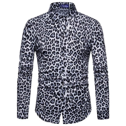 Mens Trend Nightclub Leopard Print Shirt High Quality Long Sleeve Shirt Male Social Casual Party Shirt Chemise Homme Dress Shirt