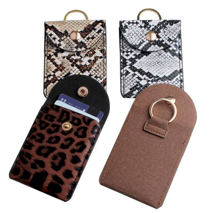 Fashion Leopard Print PU Function Card Case Business Card Holder Men Women Credit Card Bag ID Card Key Wallet with Keychain