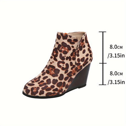 [Stylish High Heel Boots] Stylish High-Heel Boots - Black, Brown, and Leopard Print | Women's Comfortable and Versatile Boots with Platform Soles, Round Toe Design, Zip Closure | Perfect Gift for Moms, Holiday Travel Boots - Jungle Line