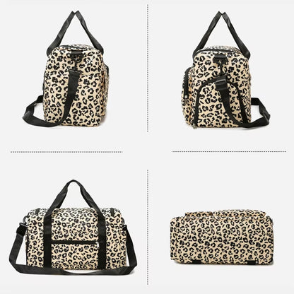 Classic Leopard Print Large Capacity Leisure Luggage Bag with Multiple Pockets and Shoe Compartment Sports Fitness Travel Bag
