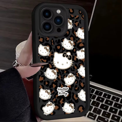 Hello Kitty Leopard Print Phone Case for Iphone 16 15 14 13 12 11 Pro Max XS X XR 8 7 6S plus SE 2020 Liquid Silicone Soft Cover