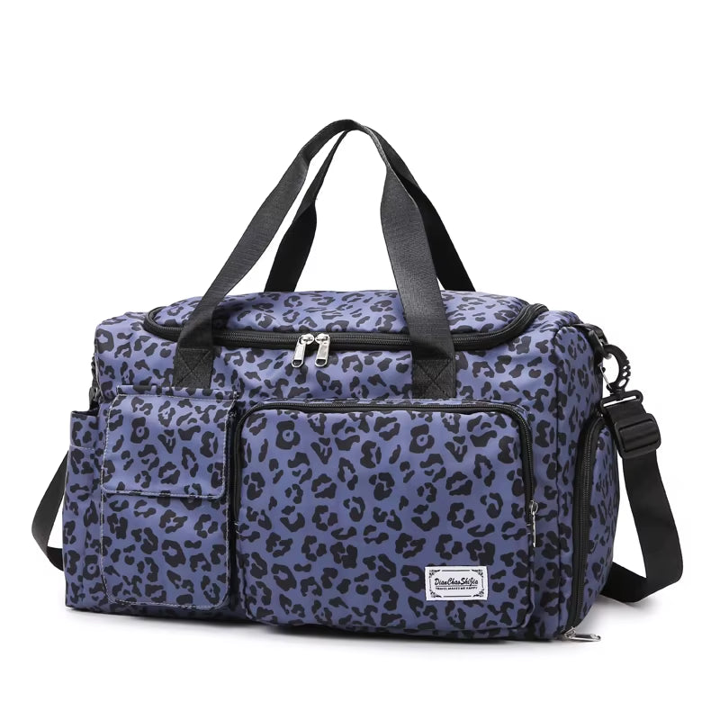 Classic Leopard Print Large Capacity Leisure Luggage Bag with Multiple Pockets and Shoe Compartment Sports Fitness Travel Bag