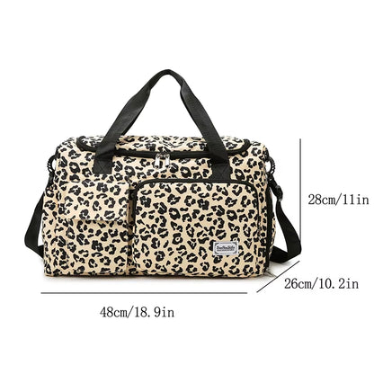 Classic Leopard Print Large Capacity Leisure Luggage Bag with Multiple Pockets and Shoe Compartment Sports Fitness Travel Bag