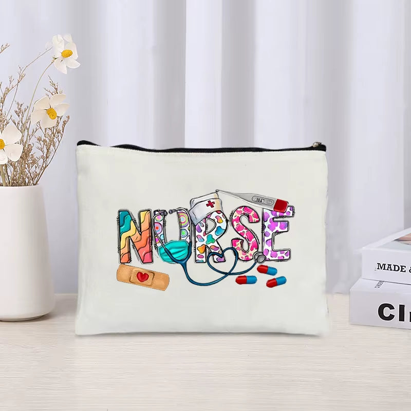 Leopard Nurse Print Cosmetic Bag Organizer Sundries Zipper Makeup Bags Storage Pouch Office Supplies Stationery Pencil Case Gift