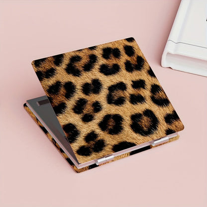 Miroir compact Jungle Line à motif léopard, double face, surface anti-choc, cadre noir, pliable pour maquillage voyage ou vanity.